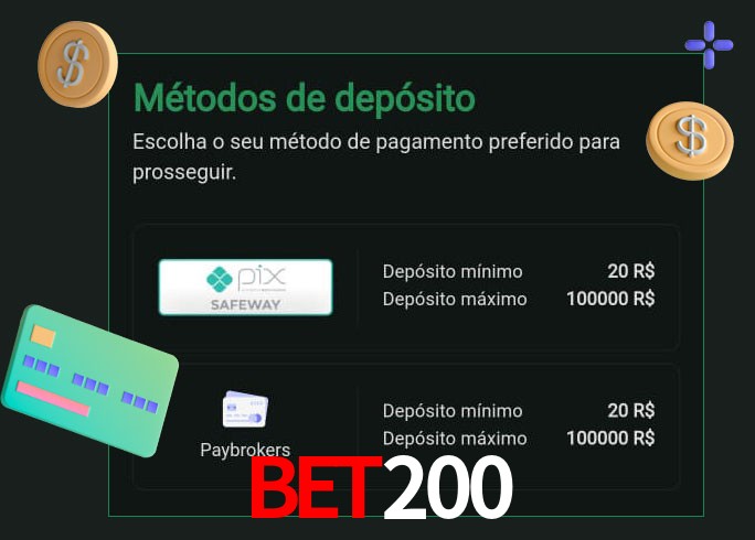 O cassino bet200 oferece uma grande variedade de métodos de pagamento